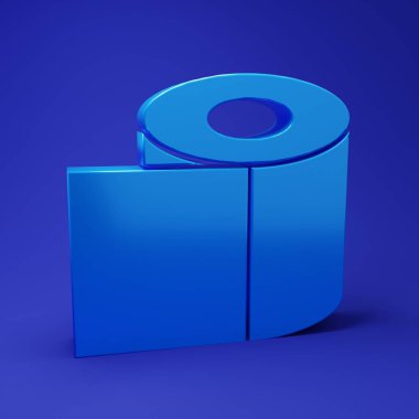 Mavi tuvalet kağıdı rulo ikonu mavi arka planda izole edildi. Minimalizm kavramı. 3 Boyutlu resimleme.