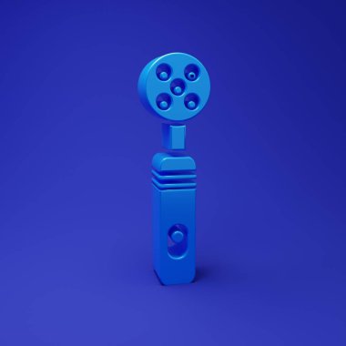Mavi elektrikli diş fırçası ikonu mavi arkaplanda izole edildi. Tıbbi alet. Minimalizm kavramı. 3 Boyutlu resimleme.