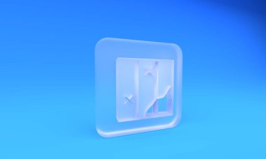 Buzlu cam katlanmış harita simgesi mavi arkaplanda izole edildi. Kare buzlu cam düğme. 3 Boyutlu resimleme.