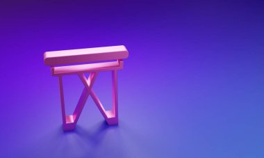 Pembe Kamp portatif katlanabilir sandalye ikonu mor-mavi arka planda izole edilmiş. Dinlen ve rahatla. Balık koltuğu. Minimalizm kavramı. 3 Boyutlu resimleme.