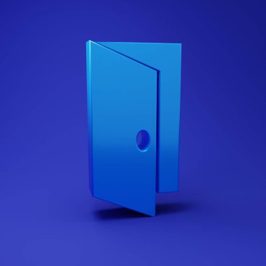 Mavi Kapalı Kapı simgesi mavi arkaplanda izole edildi. Minimalizm kavramı. 3 Boyutlu resimleme.