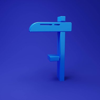 Mavi Scythe simgesi mavi arkaplanda izole edildi. Minimalizm kavramı. 3 Boyutlu resimleme.