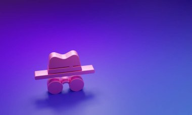 Mor-mavi arkaplanda izole edilmiş pembe Incognito kipi simgesi. Minimalizm kavramı. 3 Boyutlu resimleme.