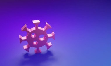 Mor-mavi arkaplanda izole edilmiş pembe virüs simgesi. Corona virüsü 2019-nCoV. Bakteri ve mikroplar, hücre kanseri, mikrop, mantar. Minimalizm kavramı. 3 Boyutlu resimleme.