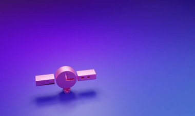 Pembe bilek saat simgesi mor-mavi arka planda izole. Kol saati simgesi. Minimalizm kavramı. 3 Boyutlu resimleme.