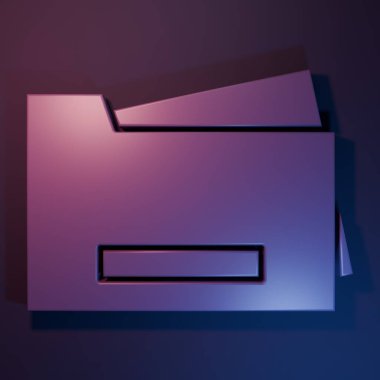 Mor-mavi arkaplanda Mor Yazıcı simgesi izole edildi. Minimalizm kavramı. 3 Boyutlu resimleme.