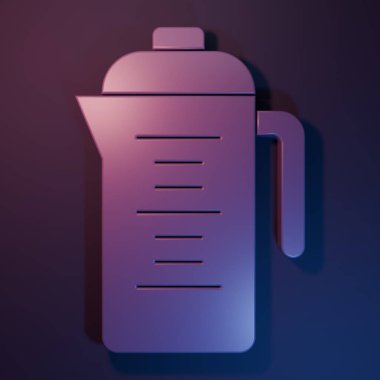 Mor Çaydanlık simgesi mor-mavi arkaplanda izole edilmiş. Minimalizm kavramı. 3 Boyutlu resimleme.