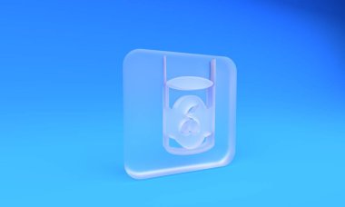 Mavi arka planda izole edilmiş buzlu zeytinlikler. Konserve yiyecek kavramı. Kare buzlu cam düğme. 3 Boyutlu resimleme.