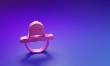 Mor-mavi arka planda izole edilmiş pembe Kanadalı korucu şapkası ikonu. Minimalizm kavramı. 3 Boyutlu resimleme.