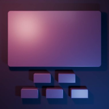 Mor renkli sinema salonu ve mor-mavi arka planda izole edilmiş koltuk ikonu. Minimalizm kavramı. 3 Boyutlu resimleme.