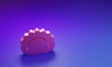 Mor-mavi arka planda izole edilmiş Pembe Hamur köfteleri ikonu. Pierogi, varenyky, pelmeni, ravioli. Geleneksel Ukrayna yemekleri. Minimalizm kavramı. 3 Boyutlu resimleme.