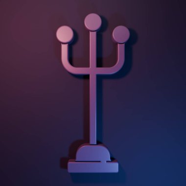 Mor-mavi arka planda izole edilmiş Mor Ceket standı simgesi. Minimalizm kavramı. 3 Boyutlu resimleme.