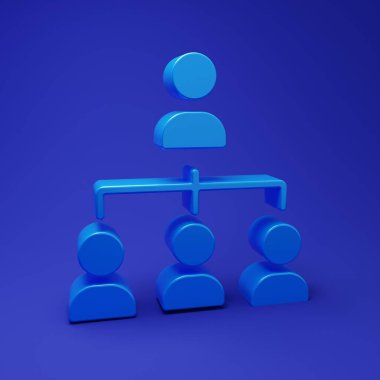 Mavi İş Hiyerarşisi organogram grafiksel bilgi ikonu mavi arkaplanda izole edildi. Kurumsal yapı grafik elementleri. Minimalizm kavramı. 3 Boyutlu resimleme.