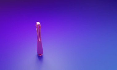 Mor-mavi arkaplanda pembe tornavida simgesi izole edildi. Servis aracı sembolü. Minimalizm kavramı. 3 Boyutlu resimleme.