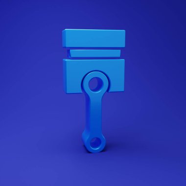 Mavi Motor piston simgesi mavi arkaplanda izole edildi. Araba motoru pistonu işareti. Minimalizm kavramı. 3 Boyutlu resimleme.