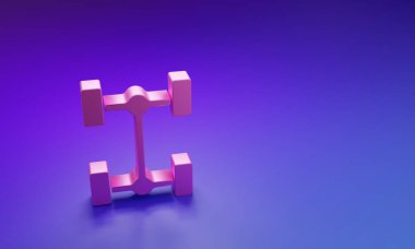Pembe Chassis araba simgesi mor-mavi arkaplanda izole edilmiş. Minimalizm kavramı. 3 Boyutlu resimleme.
