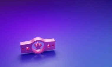 Mor-mavi arka planda izole edilmiş pembe boks kemeri simgesi. Kemer boks şampiyonası dövüş ödülünü kazandı. Minimalizm kavramı. 3 Boyutlu resimleme.