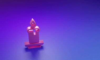 Mor-mavi arkaplanda izole edilmiş pembe Aroma mum simgesi. Minimalizm kavramı. 3 Boyutlu resimleme.