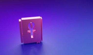 Pink Cross ankh book icon isolated on purple-blue background. Minimalism concept. 3D render illustration.