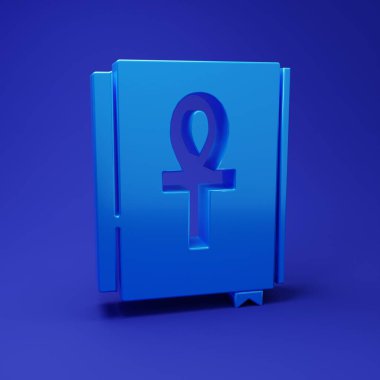 Blue Cross ankh book icon isolated on blue background. Minimalism concept. 3D render illustration.