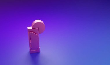 Mor-mavi arka planda izole edilmiş limon ikonlu pembe tekila bardağı. Meksika alkolü. Minimalizm kavramı. 3 Boyutlu resimleme.