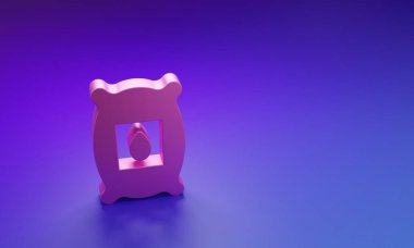 Mor-mavi arka planda izole edilmiş özel bir bitki simgesinin tohumlarıyla dolu pembe paket. Minimalizm kavramı. 3 Boyutlu resimleme.