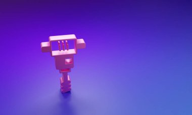 Mor-mavi arka planda izole edilmiş pembe elektrikli beton karıştırıcı ikonu. El yapımı elektrikli çimento karıştırıcısı. Minimalizm kavramı. 3 Boyutlu resimleme.