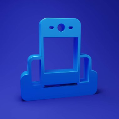 Havaalanı ikonundaki Blue Metal dedektörü mavi arkaplanda izole edildi. Havaalanı güvenlik görevlisi metal dedektör kontrol noktasında. Minimalizm kavramı. 3 Boyutlu resimleme.