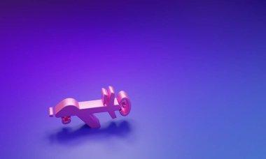 Mor-mavi arkaplanda izole edilmiş pembe İHA simgesi. Askeri İnsansız Uçak Casusu. Minimalizm kavramı. 3 Boyutlu resimleme.