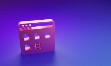 Pembe Tarayıcı dosya simgesi mor-mavi arkaplanda izole edildi. Minimalizm kavramı. 3 Boyutlu resimleme.