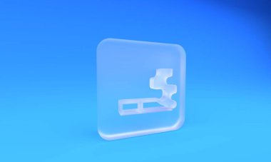 Mavi arka planda izole edilmiş buzlu cam sigara ikonu. Tütün tabelası. Sigara içme sembolü. Kare buzlu cam düğme. 3 Boyutlu resimleme.