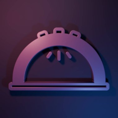 Mor renkli lamba ikonu, mor-mavi arkaplanda izole edilmiş. Oje sürmek için ultraviyole lamba. Minimalizm kavramı. 3 Boyutlu resimleme.