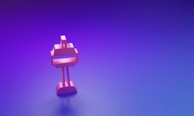 Güney Kore 'deki Pembe N Seul kulesi. Mor-mavi arka planda izole edilmiş. Seul Kulesi, Kore 'deki Namsan Kulesi. Minimalizm kavramı. 3 Boyutlu resimleme.