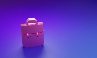 Pembe Okul sırt çantası simgesi mor-mavi arkaplanda izole edilmiş. Minimalizm kavramı. 3 Boyutlu resimleme.