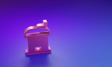 Mor-mavi arka planda izole edilmiş pembe manuel kahve öğütücü ikonu. Minimalizm kavramı. 3 Boyutlu resimleme.