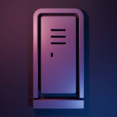 Mor dolap ya da hokey, futbol, basketbol takımı ya da mor-mavi arka planda izole edilmiş işçi ikonu soyunma odası. Minimalizm kavramı. 3 Boyutlu resimleme.