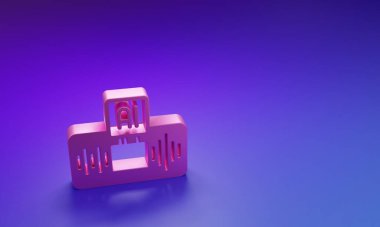 Pembe Yapay Zeka Yapay Zeka simgesi mor-mavi arkaplanda izole edilmiş. Makine öğrenme, bulut hesaplama, otomatik destek ve ağlar. Minimalizm kavramı. 3 Boyutlu resimleme.