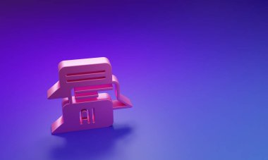 Mor-mavi arka planda izole edilmiş pembe sohbet robotu simgesi. Chatbot simgesi. Minimalizm kavramı. 3 Boyutlu resimleme.