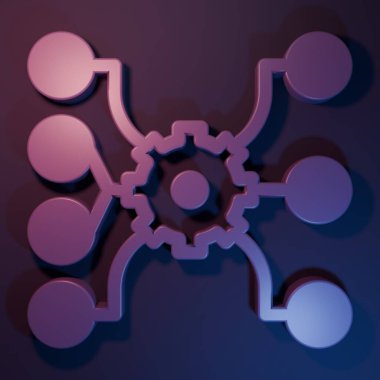 Mor sinirsel ağ simgesi mor-mavi arkaplanda izole edildi. Yapay zeka yapay zekası. Minimalizm kavramı. 3 Boyutlu resimleme.