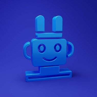 Mavi Robot oyuncak ikonu mavi arka planda izole edildi. Minimalizm kavramı. 3 Boyutlu resimleme.