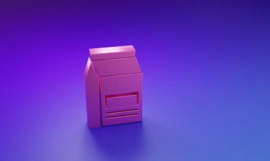 Mor-mavi arka planda izole edilmiş pembe yiyecek ikonu. Hayvanlar için yiyecek. Hayvan maması paketi. Minimalizm kavramı. 3 Boyutlu resimleme.