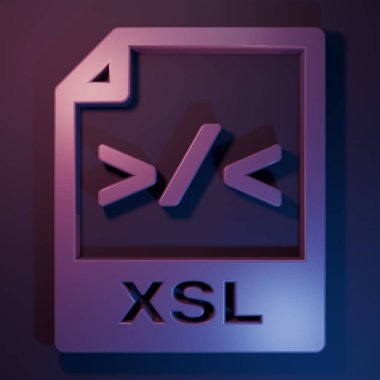 Mor XSL dosya belgesi. Mor-mavi arkaplanda xsl düğmesi simgesi indir. Dosya simgesini çıkart. Minimalizm kavramı. 3 Boyutlu resimleme.