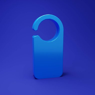 Mavi lütfen mavi arkaplanda izole edilmiş simgeyi rahatsız etmeyin. Otel Kapısı Askısı Etiketleri. Minimalizm kavramı. 3 Boyutlu resimleme.