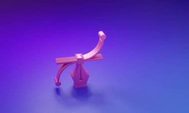 Mor-mavi arkaplanda izole edilmiş pembe Bezier eğrisi simgesi. Kalem aracı simgesi. Minimalizm kavramı. 3 Boyutlu resimleme.