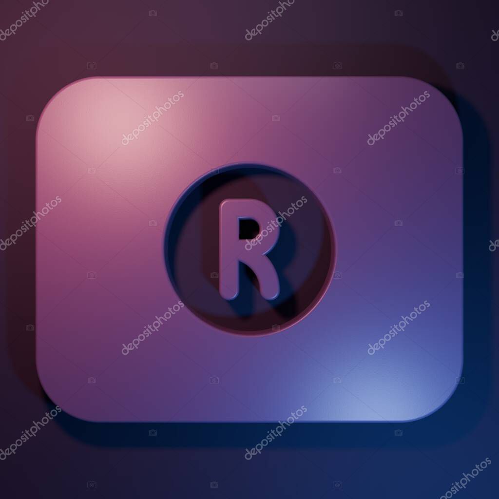 Purple Record button icon isolated on purple-blue background. Rec button. Minimalism concept. 3D render illustration.