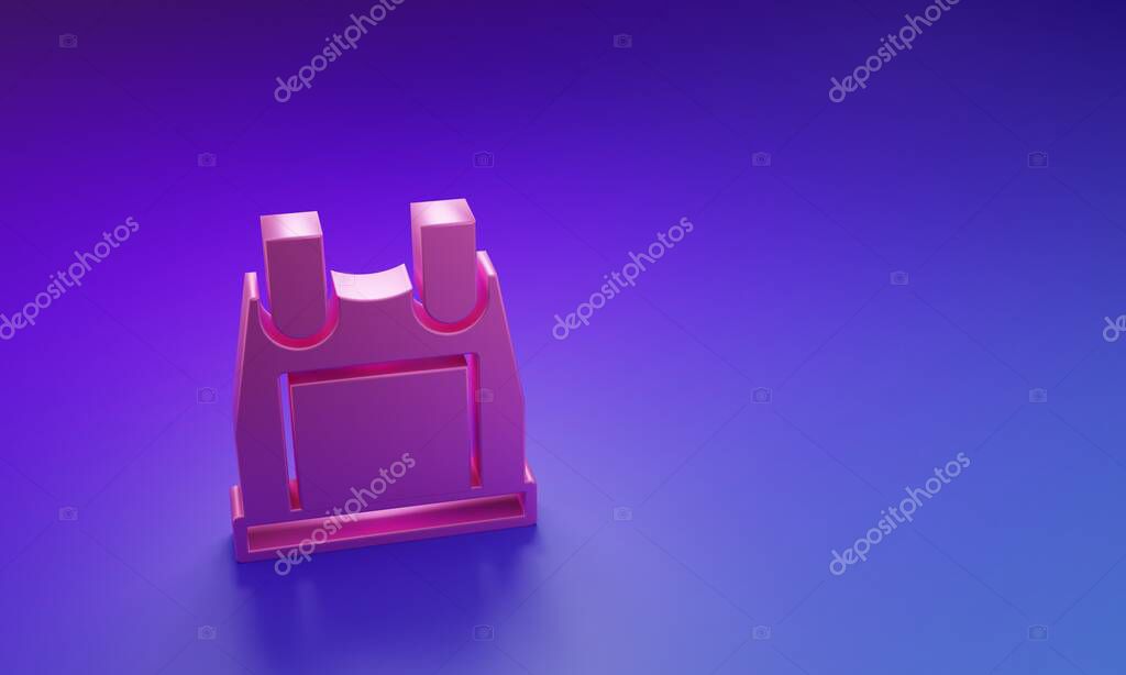 Pink Bulletproof vest for protection from bullets icon isolated on purple-blue background. Body armor sign. Military clothing. Minimalism concept. 3D render illustration.