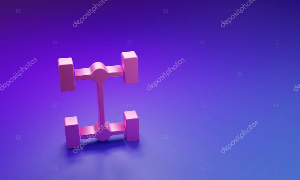 Pink Chassis car icon isolated on purple-blue background. Minimalism concept. 3D render illustration.