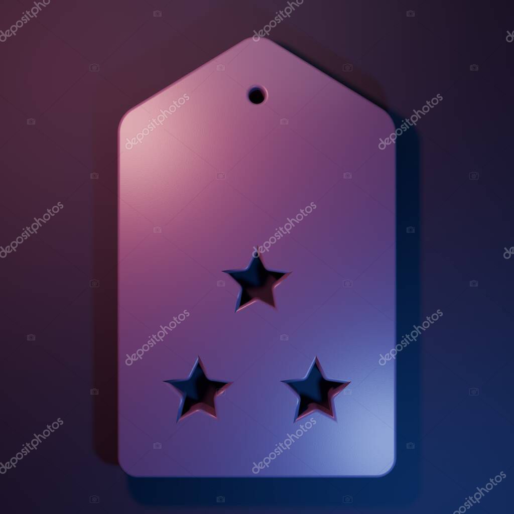 Purple Military rank icon isolated on purple-blue background. Military badge sign. Minimalism concept. 3D render illustration.