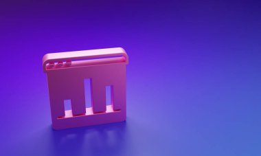 Pembe Grafik, grafik, diyagram, mor-mavi arkaplanda izole edilmiş bilgi simgesi. Minimalizm kavramı. 3 Boyutlu resimleme.