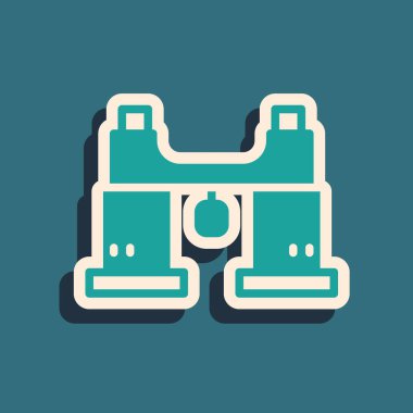 Yeşil Dürbün simgesi yeşil arkaplanda izole edildi. Yazılım işareti bul. Casus ekipman sembolü. Uzun gölge tarzı. Vektör.